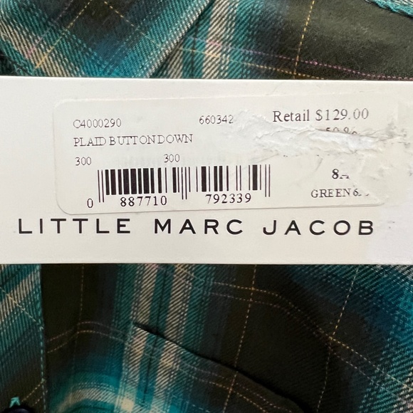 NWT Little Mark Jacobs Plaid Button Down Flannel Shirt Green kids boys size 8 - Picture 5 of 8